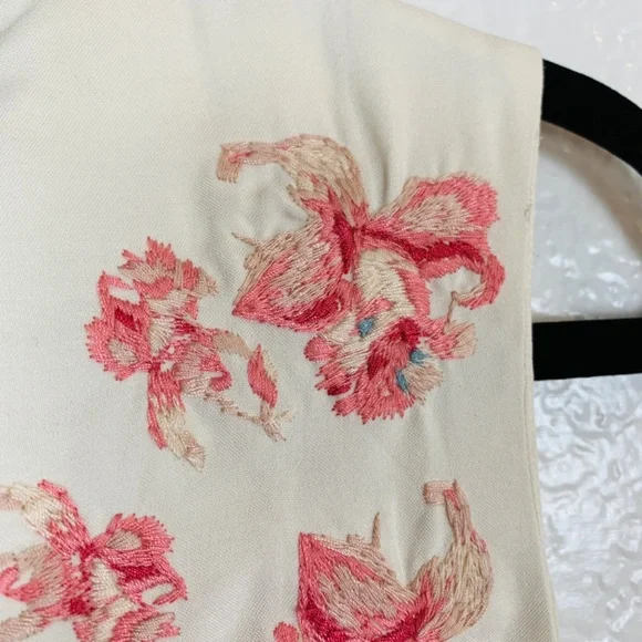 Christian Dior Floral Embroidered Mini Dress Cotton Silk Womens USA Size 6 Blue - Picture 4 of 16